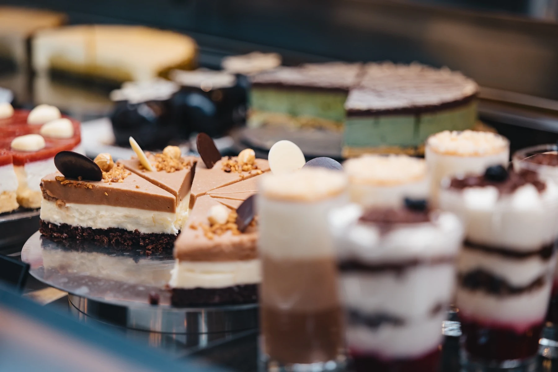 Fresh cakes in the display